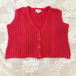 Westbound Pink Cable-Knit Sleeveless Button-Front Cardigan Vest